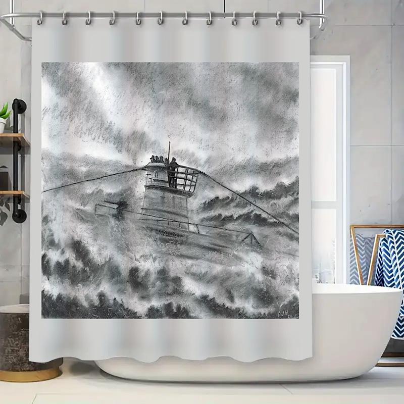 

Ocean Liner Vintage Nautical Shower Curtain Black And White Sea Ship Bathroom Decor Retro Coastal Wall Art Vintage Decor W60H190(CM)-1 Pcs