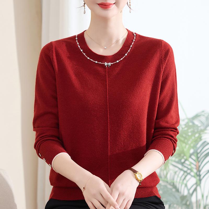

Chic Spring & Autumn Knit Top for Women: Fashionable Maternity Wear, Perfect for Middle-Aged & Elderly, Lightweight Sweater Style. 2XL (Suitable for 52.5-60kg)