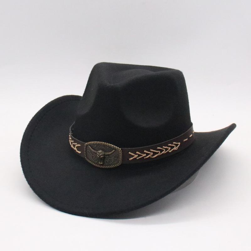 Bull Head Accessories, Western Woolen Outdoor Sunshade Knight Hat, Cowboy Hat, Men'S And Women'S Curved-Brimmed Jazz Hat