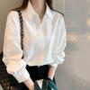 Women's Versatile White Off-the-Shoulder Long Sleeve Shirt - Professional, Casual, Korean Style, Solid Color for Spring/Autumn Work Wear