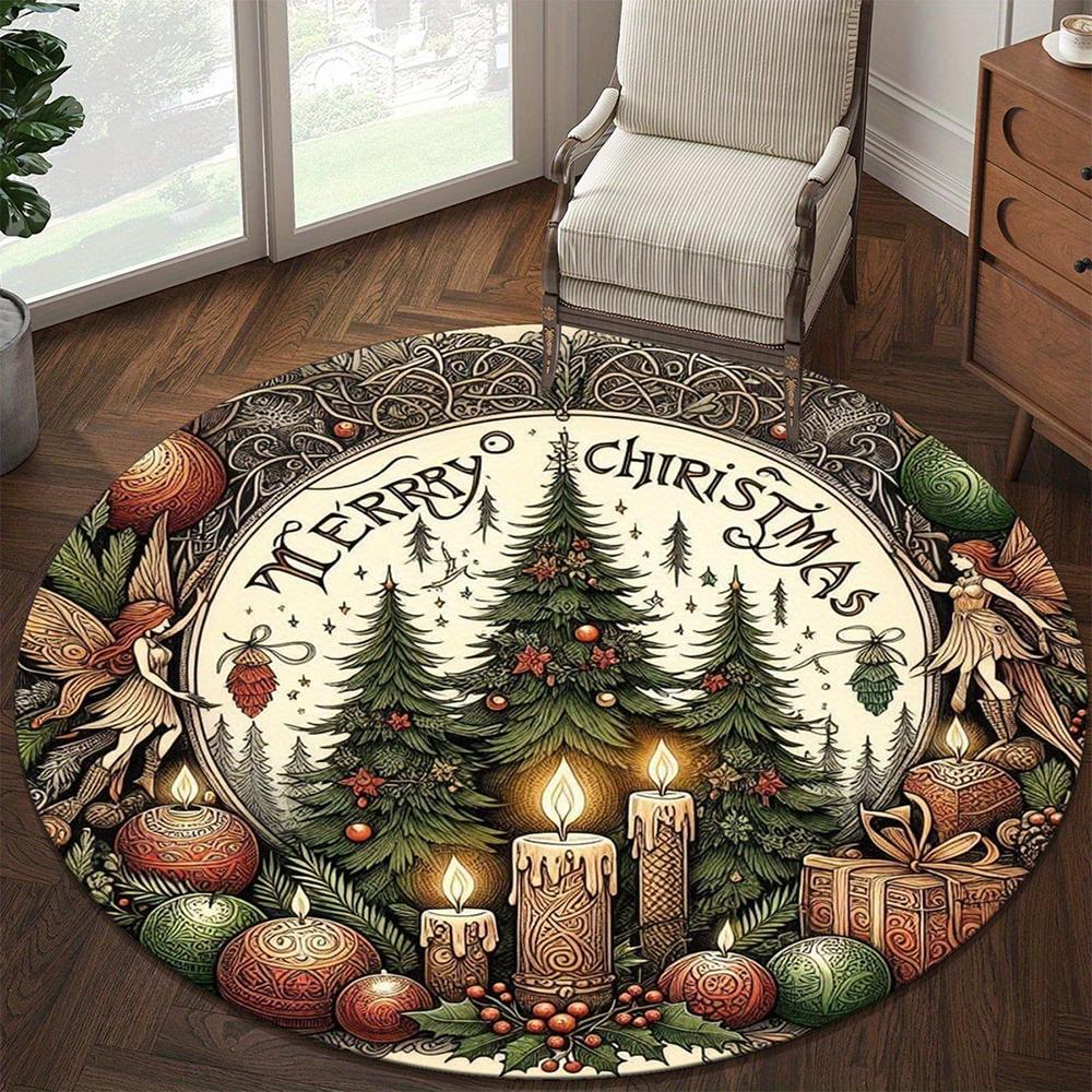 Festive Delights: Christmas Themed Round Rugs for a Magical Holiday Home Bedroom room floor mats New Year home decoration