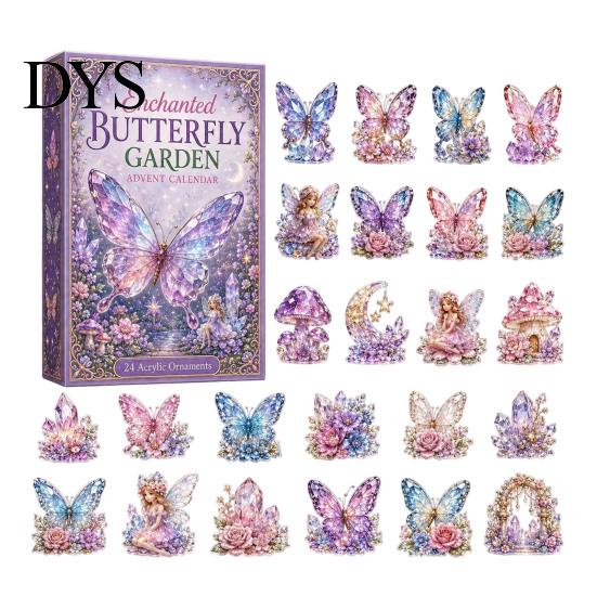 Holiday Decorative Figures Beautiful Butterflies Advent Calendar 2026, 24 Day Countdown Box Expectation Building Gift with 2D Acrylic Butterfly