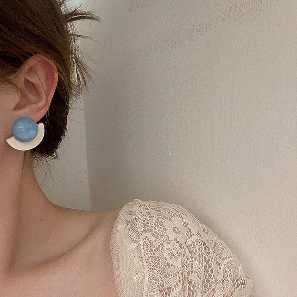 Niche Fan-shaped Wood Acrylic Resin Earrings Female Korean Simple Personality Versatile Temperament Stud Earrings