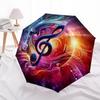 Colorful Gradient Musical Note Windproof Umbrella, Psychedelic Music Art Portable Umbrella