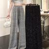 Women's 2026 Summer Rhinestone Sparkling Wide-Leg Drawstring Pants - Loose, Thin, Floor-Length Style