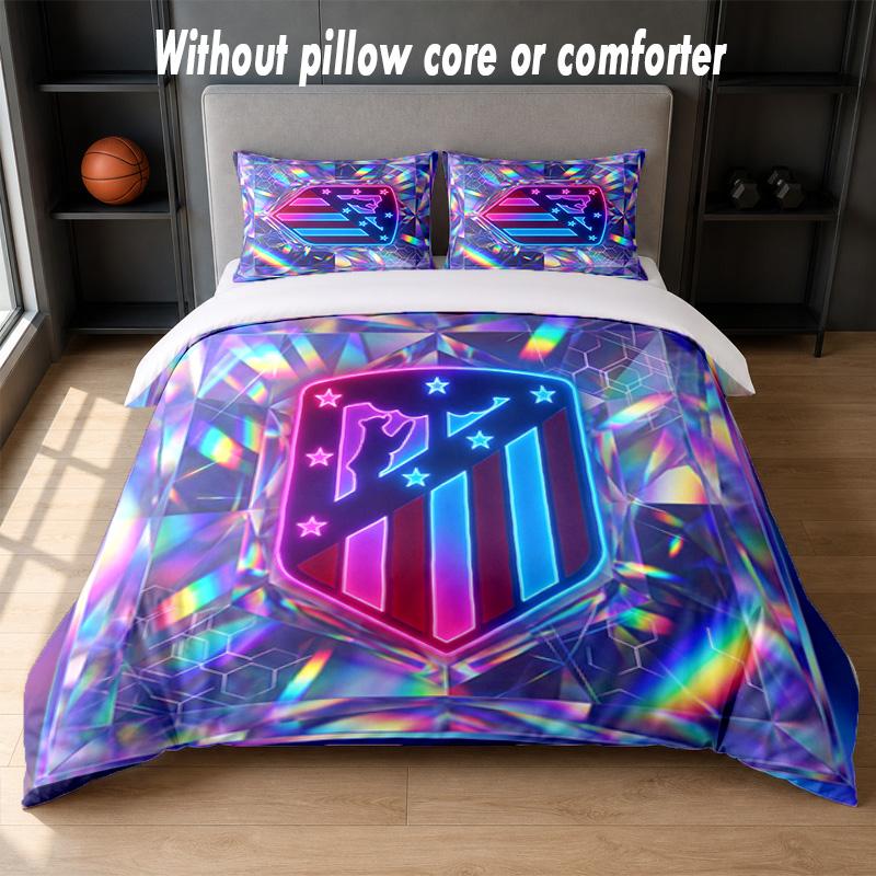 Set Biancheria da Letto Design Atletico Madrid 1 Copripiumino + 2 Federe Morbido Traspirante Biancheria da Letto per la Casa