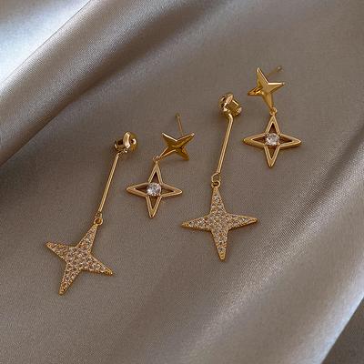 Elegante Strass Kruis Ster Oorbellen voor Vrouwen Twee Draagmanieren Zirconium Holle Ster Oorbellen Luxe Design Gevoel Zoete Sieraden
