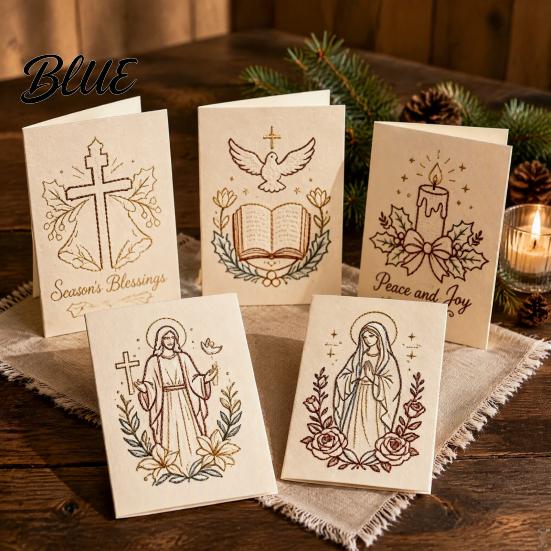 Beginner Embroidery Pattern Set Christmas Hand Card DIY Kit, Holiday Greeting Seasonal Paper Craft Project with Threads And Beads, Gift for Adults Kit