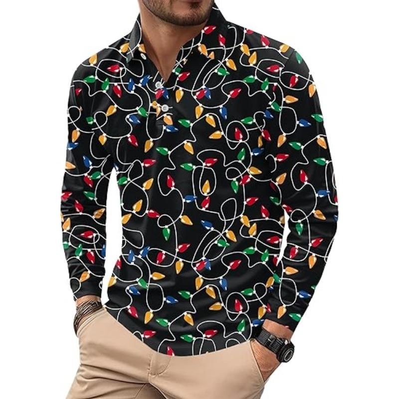 Weihnachten Herren Langarm Poloshirt 2025 Modisches Freizeitpolo Slim Fit Hemd mit Kragen Büroarbeit Golfshirt Freizeit