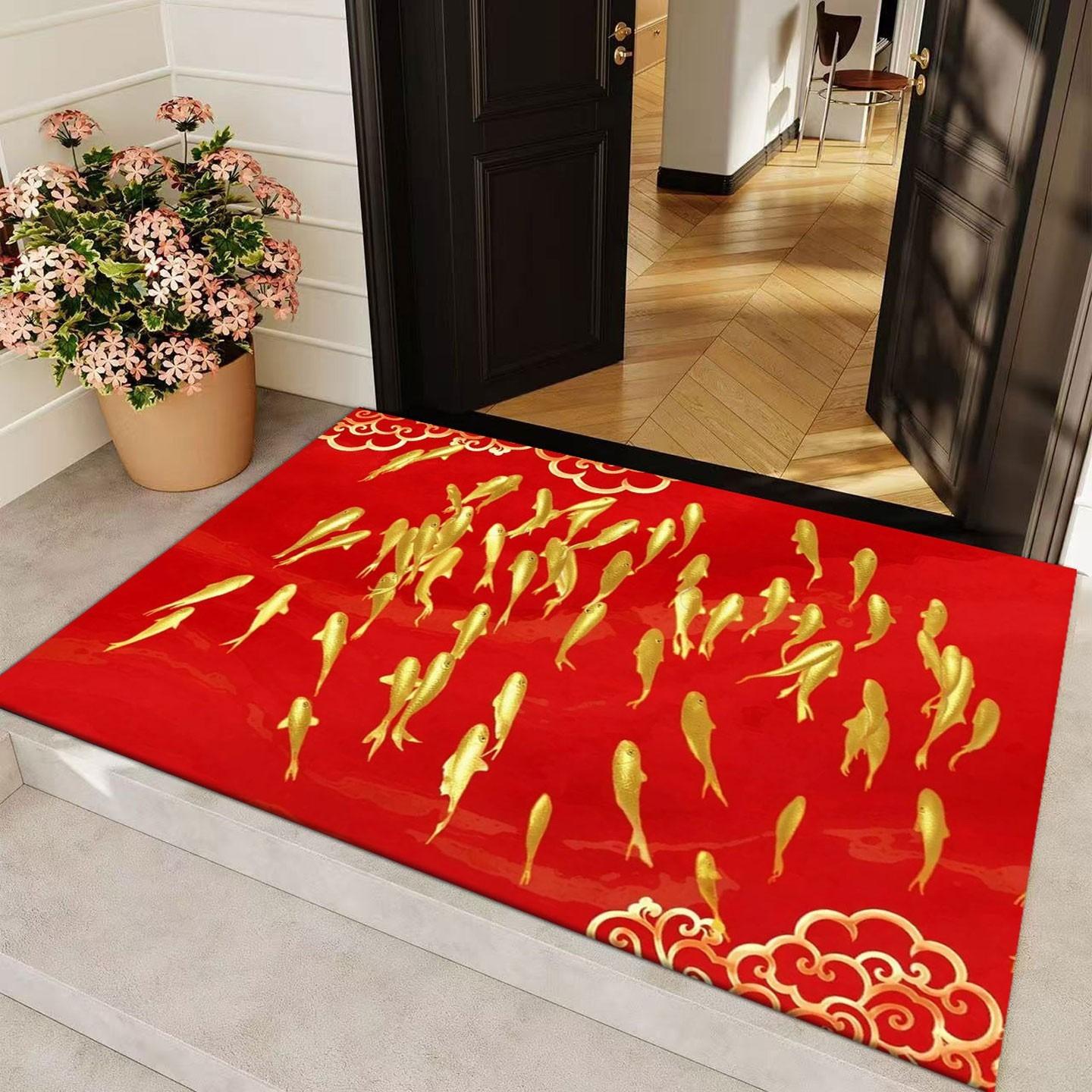 

Blue Silver Fish Pattern Entrance Mat Red Foot Mat Purple Thick Carpet Entrance Rugs Kitchen Front Door Nonslip Area Foot Mats 40x60cm