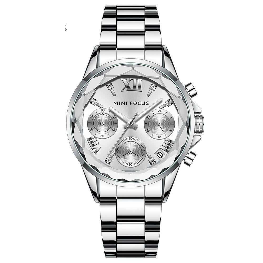 Women's Watch Business Casual Women's Watch Multifunctional Petal Mirror Luminous Steel Band Women's Watch