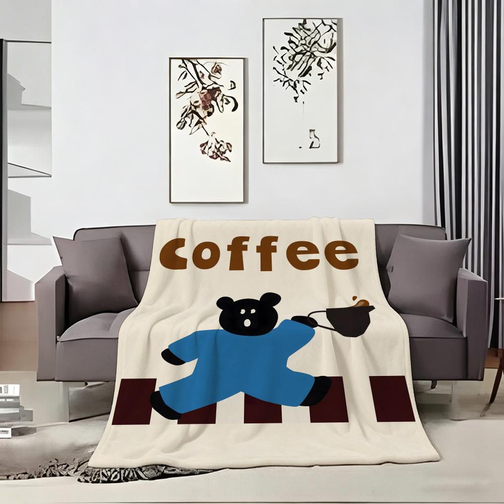 Cartoon C-Creative coffee illustration Throw Lightweight 240g Flannel Blanket Soft Skin-friendly for Summer Cooling