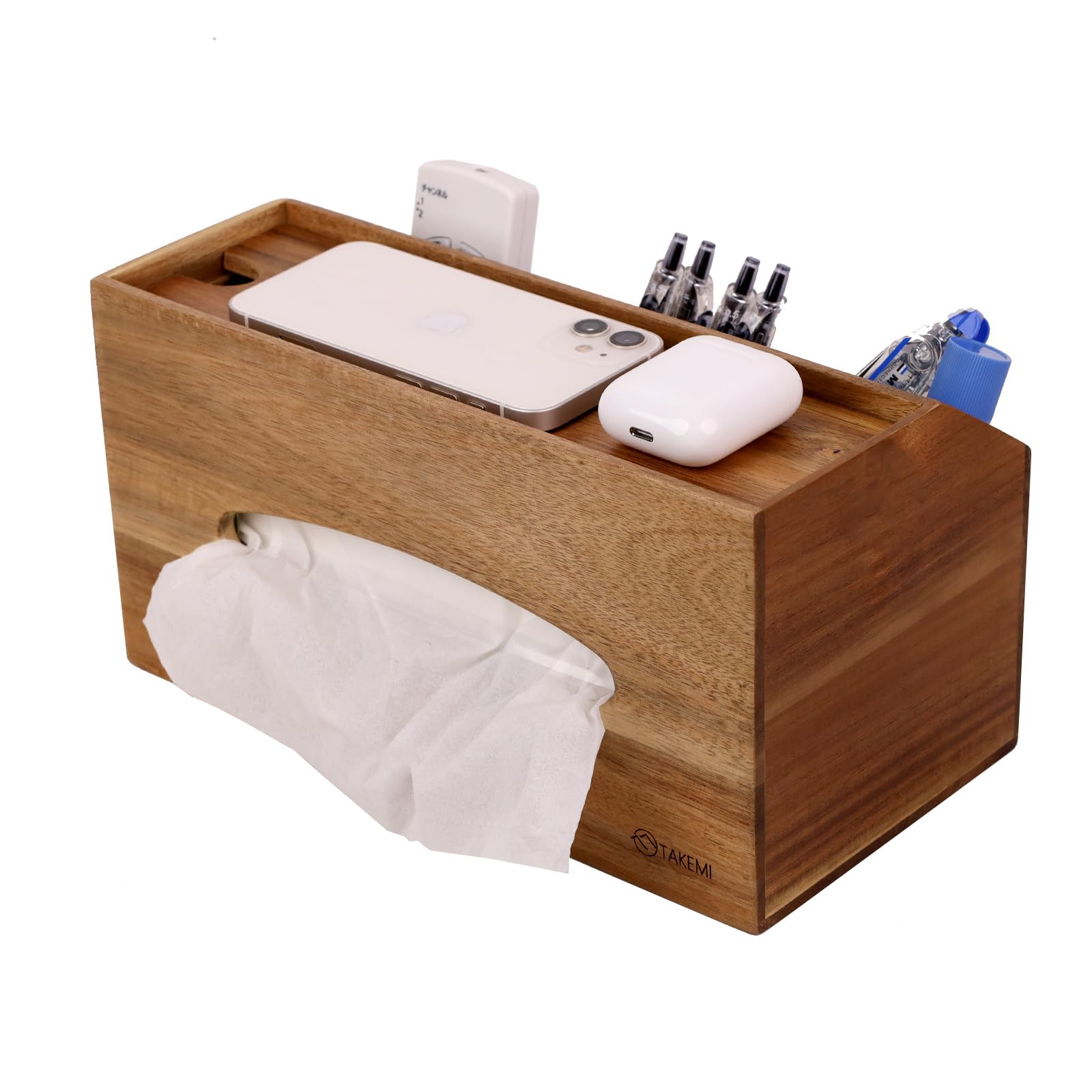 

TAKEMI [New Materials & Colors Available] Modern Rectangular Wooden Tissue Case with Storage Box, Stylish Tissue Box, SDG-Supporting, Plastic-Free,