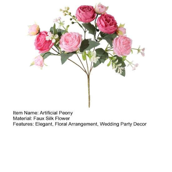 5-Head Artificial Peony Bouquet with Buds Realistic Faux Silk Peony Flower with Stem for Wedding Bridal Bouquet Floral Arrangement Table Centerpiece