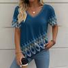 Summer Women's T-Shirt Bohemia Ethnic Style Short Sleeve Tees Fashion V-neck Loose Tops Daily Casual Comfortable Female Clothing