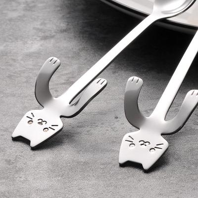 Cute Cat Spoon Long Handle Mini Flatware Coffee Stainless Steel Drinking Seasoning Tools Hanging Up Teaspoon Kitchen