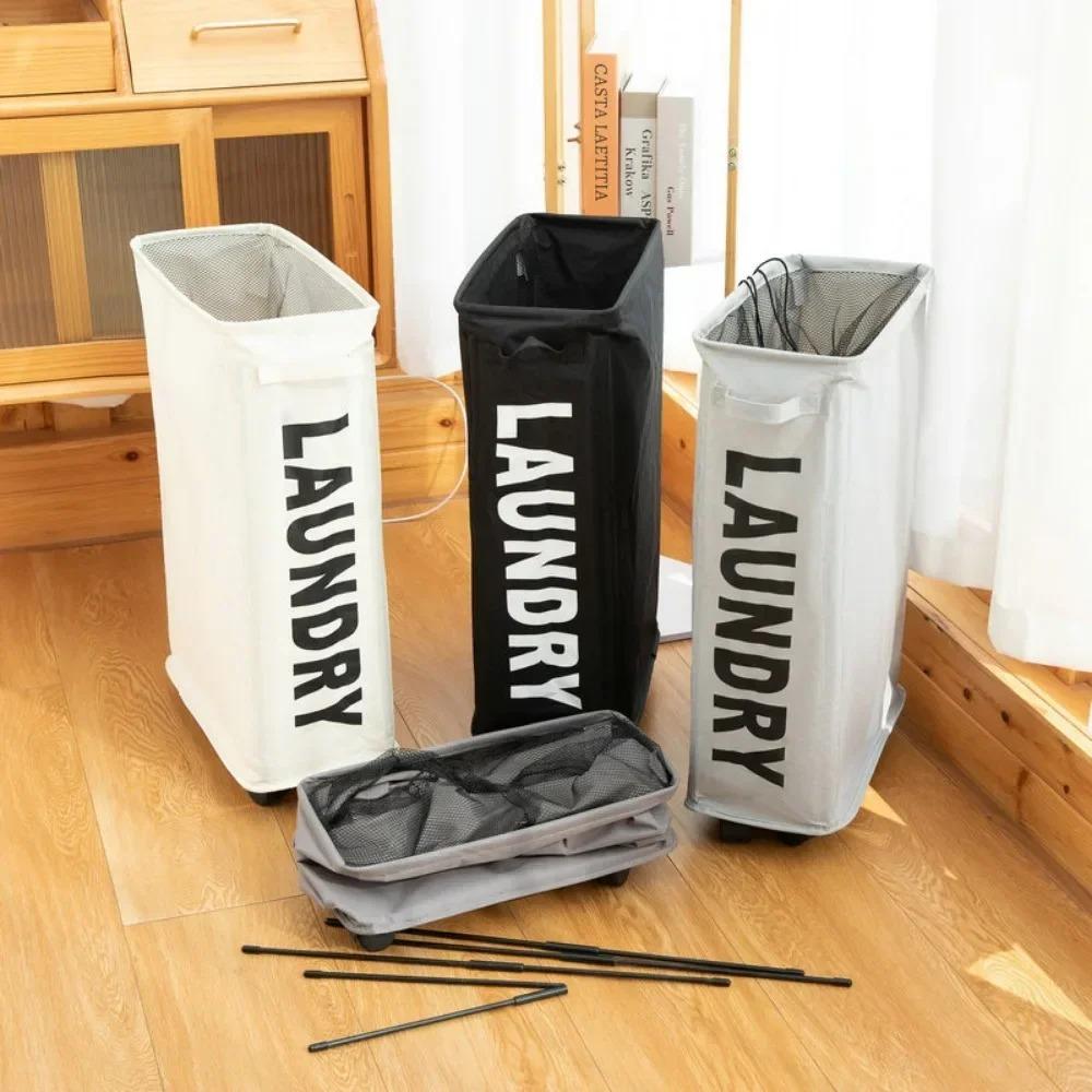 Dustproof Dirty Clothes Basket Foldable Clothing Organizer Dust-proof Fabric Storage Bag Large Capacity Wheeled Storage Basket