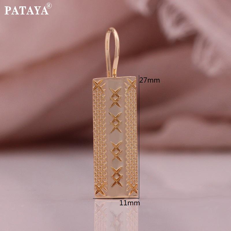 PATAYA 585 Rose Gold Color Rectangle Cut Flowers Earring