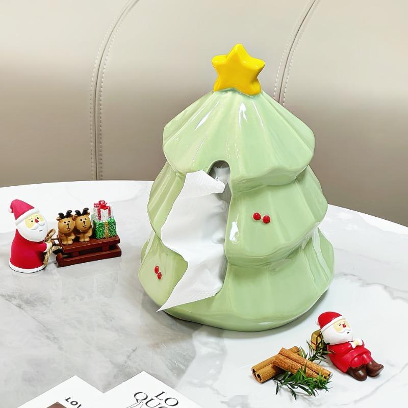Christmas Tree Napkin Holder Home Tissue Storage Box Ceramic Organizer Festive Decorative Stylish Modern