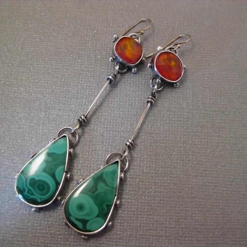 

Серьги-капли с кисточкой, украшенные искусственными драгоценными камнями, ювелирные изделия из цинкового сплава, винтажный этический стиль, с покрытием