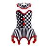 Girls Circus Clown Costume Halter Neck Sleeveless Plaid Polka Dots Stripes Print Sequins Pompoms Dress