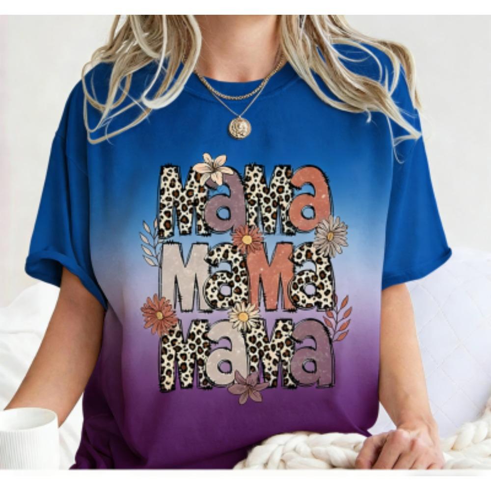 Funny Stripe Colorful Leopard Mama Print Women's Short Sleeves T-Shirt Loose Casual Summer Outdoor Street Women's Tees Tops