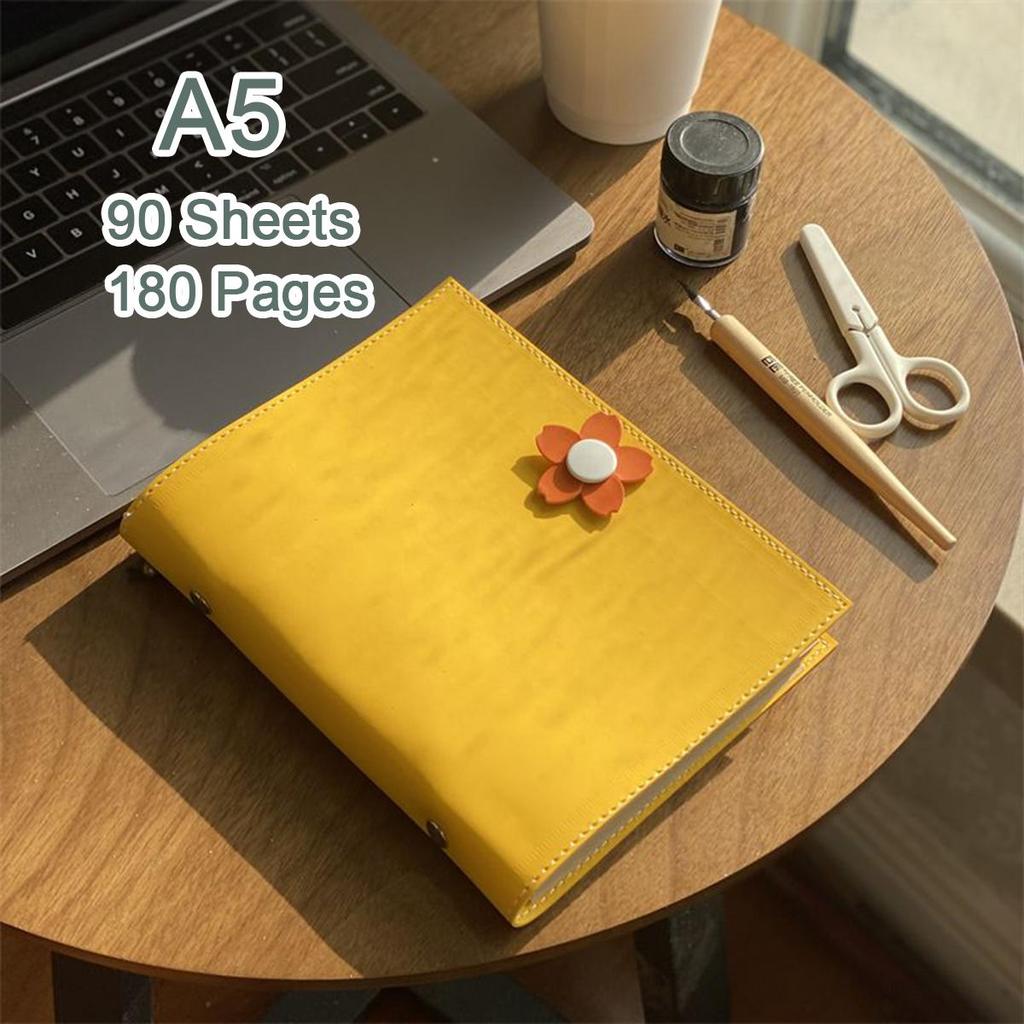 A5 travel diary, girls' leather notebook, student notebook, memo, 90 sheets, 180 pages, replaceable inner pages