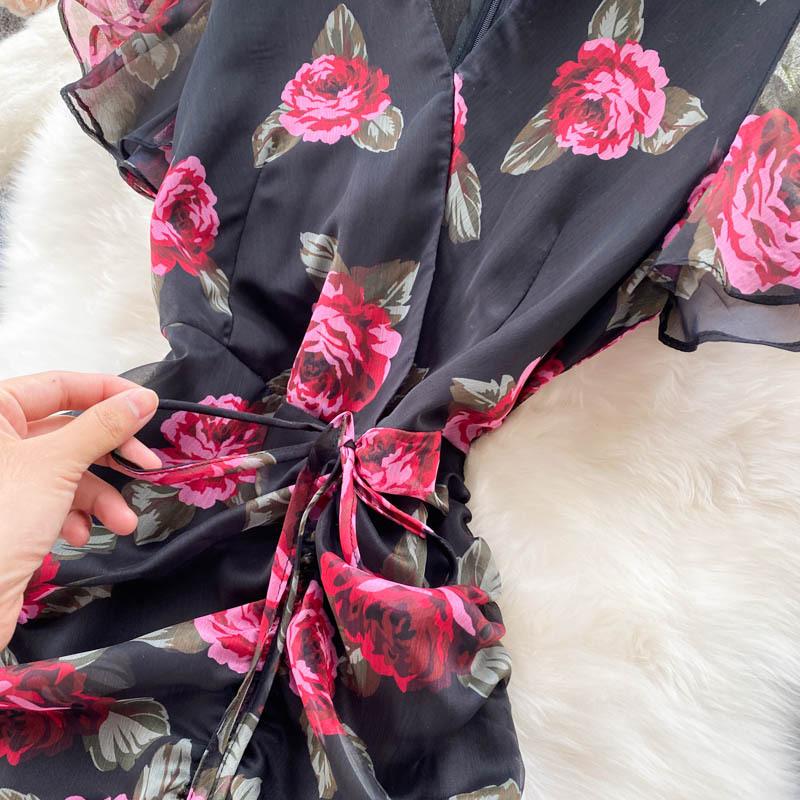 Printed Dress Temperament Ruffle Fishtail Gowns Women's Dress