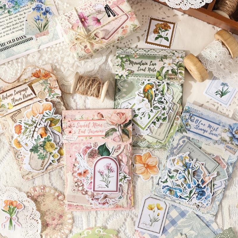 Retro Florals Scrapbook-Sticker-Set Mit Eleganten Blumendesigns Für Journaling-Projekte Und Kreative Geschenke