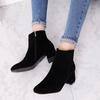 Women Ankle Boots Fashion Pointed Toe Matte Velvet Side Zipper with Thick Heel Medium Heel Plus Size