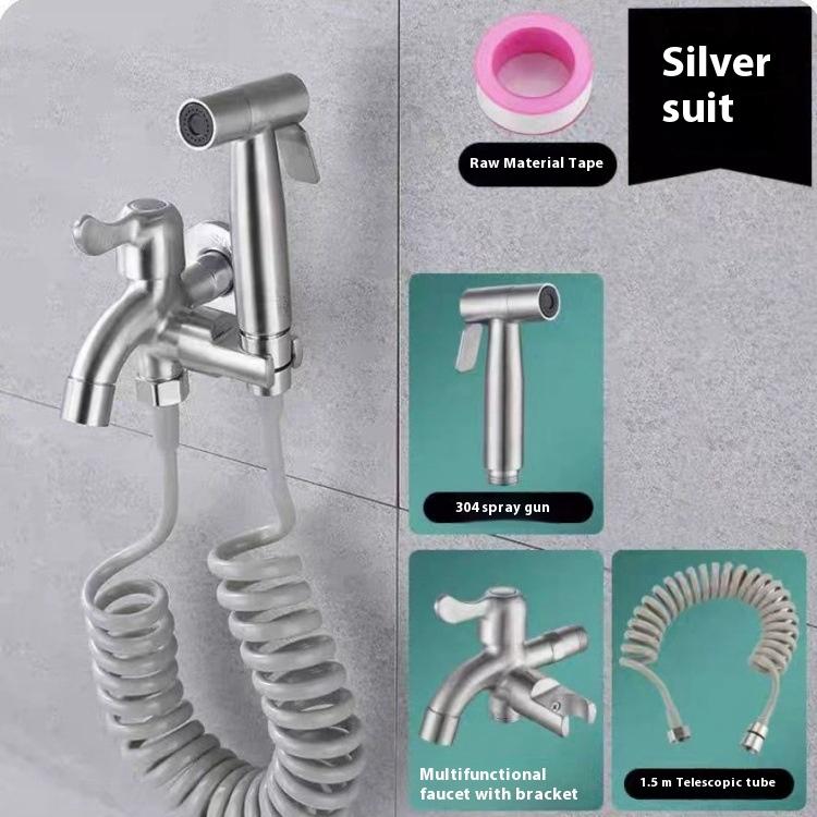Bathroom Toilet Flush Spray Gun Faucet Women's Washing Device One in Two Out High Pressure Flusher Water Gun Bathroom Facilities
