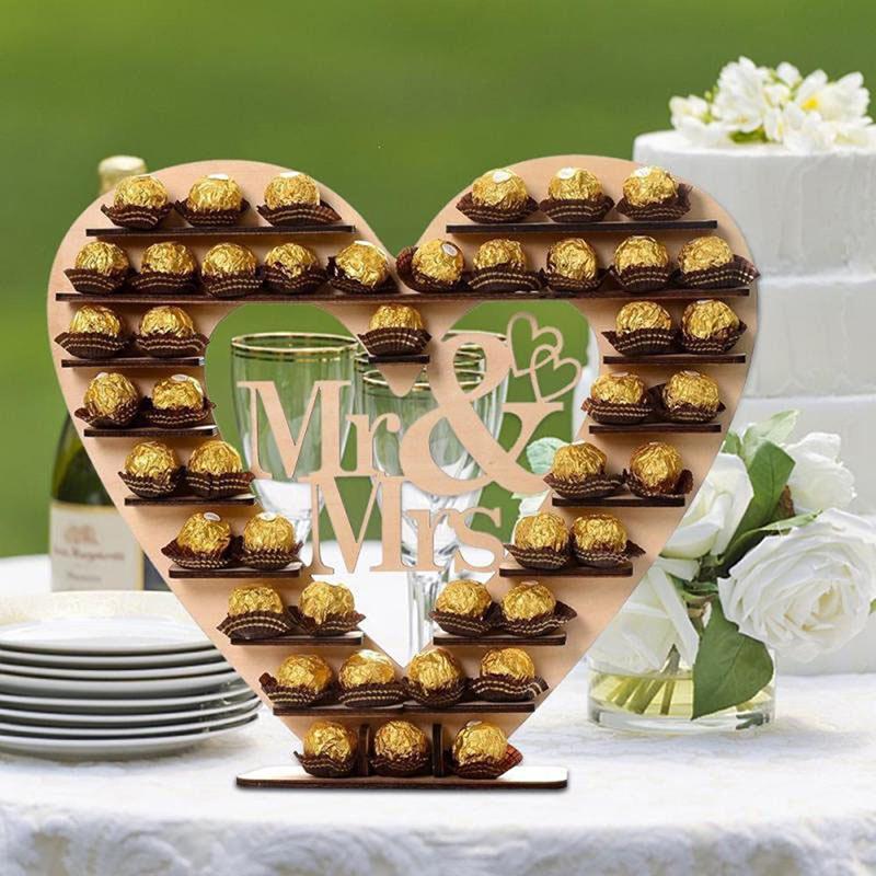Bruiloft Houten Ornamenten Mr & Mrs Chocolade Stand Display Snoep Cupcake Desserts Houder Home Decor Bruiloft Feestrepen