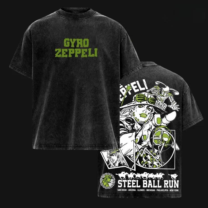 JoJo's Bizarre Adventure Gyro Graphic Tshirt Men Women Clothing Short Sleeve Cotton T-shirts Washed Tee Harajuku Casual T Shirt