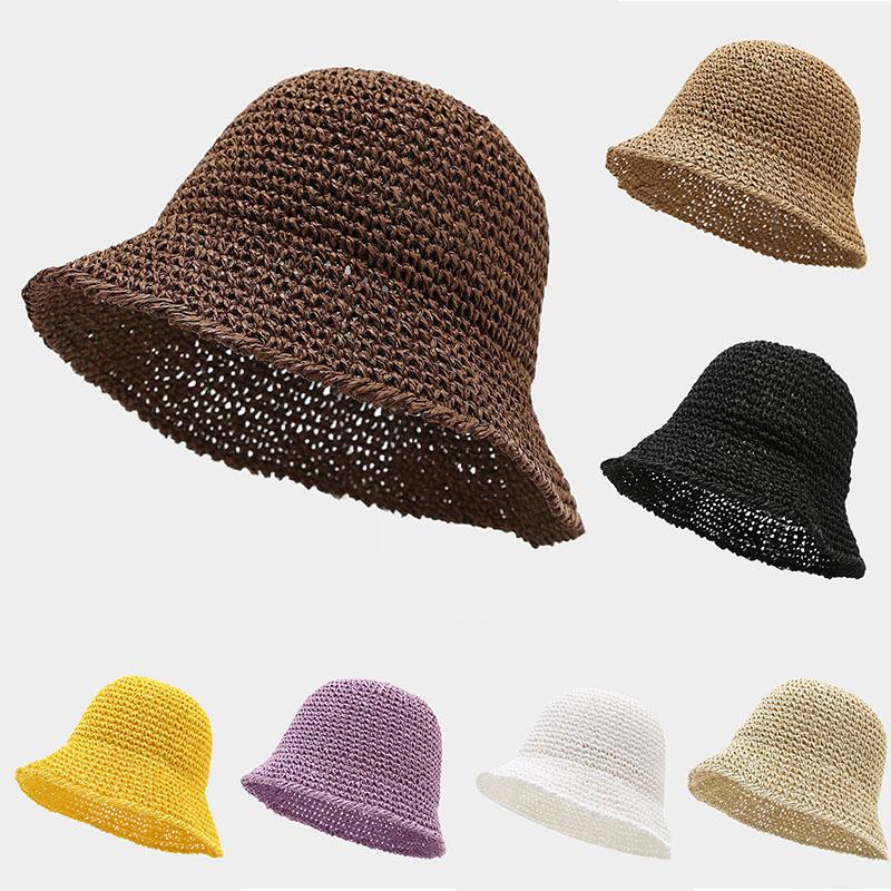 New Korean Version Women Straw Hat Summer Breathable Sun Shade Straw Hat Seaside Vacation Foldable Sun Protection Fisherman Caps
