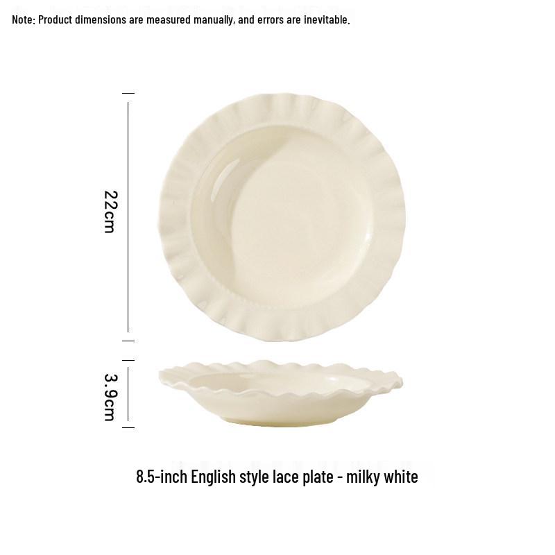 

Retro French Lace Cream White Ceramic Plate Set: Dinner, Deep, Pasta, Salad, Stir-Fry