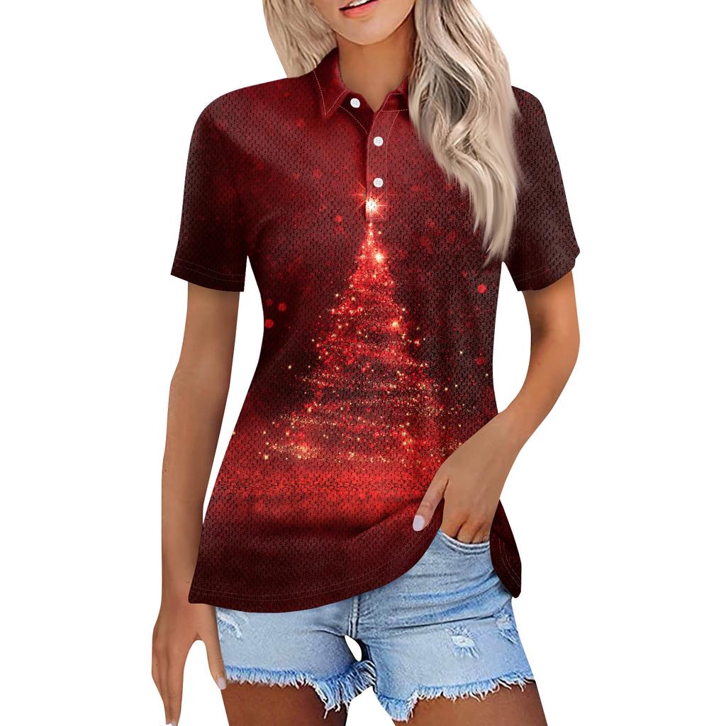 Women's Fashion Casual Lapel Short Sleeve Print Shirt Women's Button Up Tops