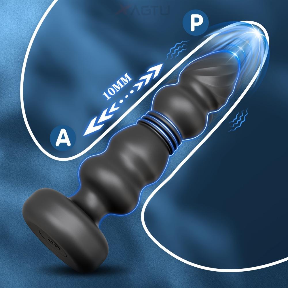 Anální Thrusting Vibes: 10 režimů vibrací a tahu – vibrační anální hračka 2 v 1 bodu G, 5 texturovaných kuliček, 5 baterií, silikonový materiál