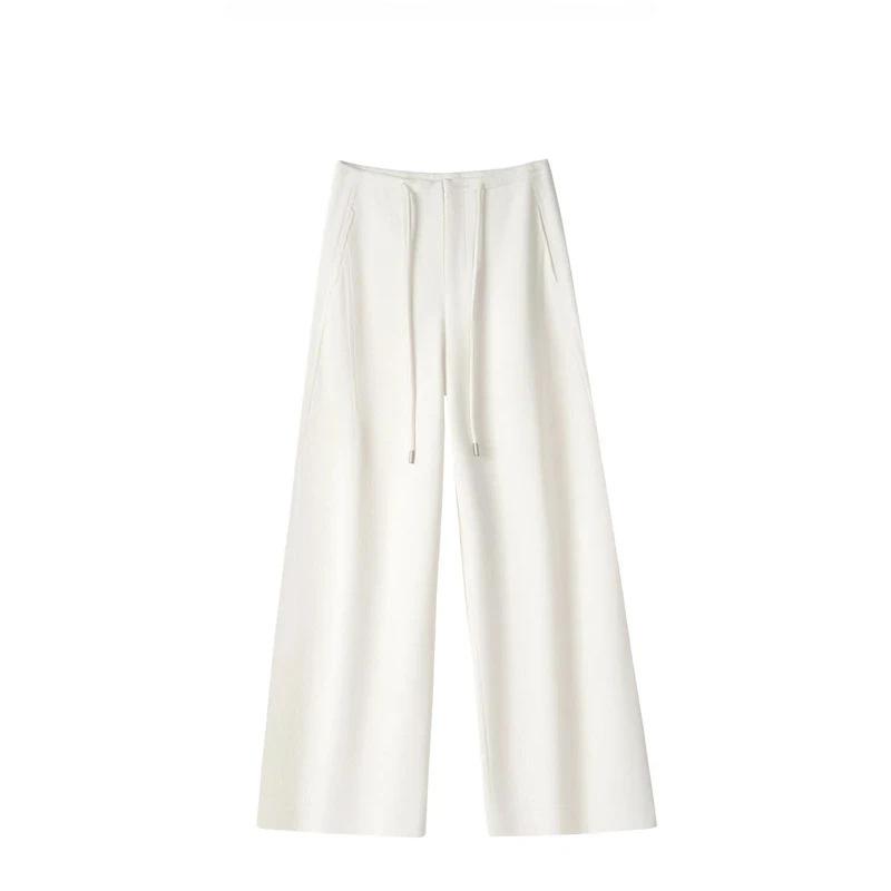 Damen Petite High-Waist Woll-Acetat Weite Hosen, Herbst/Winter Fall, Elastischer Bund, Neun-Punkt-Länge.