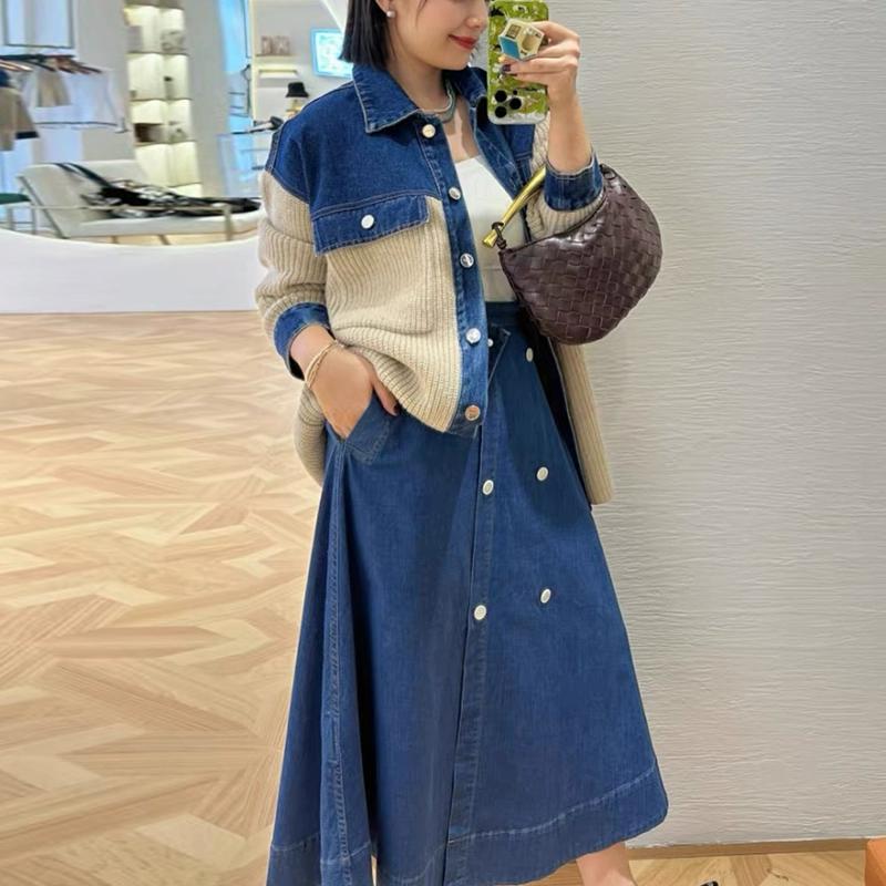 Autumn New Jacket Women Sweaters Coat Patchwork Wadded Coat Cardigan Knitting Pockets Fake Two-Piece Sweater