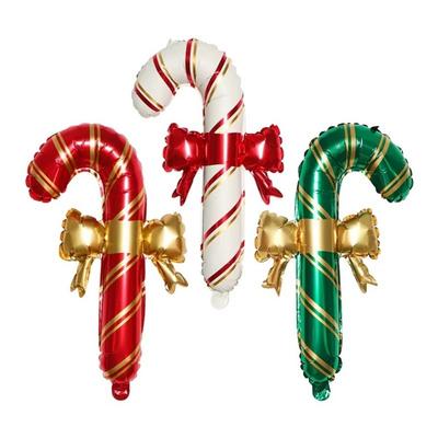 6pcs 2026 Large Christmas Balloons Cartoon Red and Green Stripes Candy Cane Stick Balloons Aluminium Foil Balloon Party Supplies