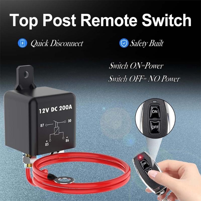 Remote Battery Disconnect Switch 200A, DC12V Top Post Negative Battery Shut Offs Switch for Car Truck Vehicle