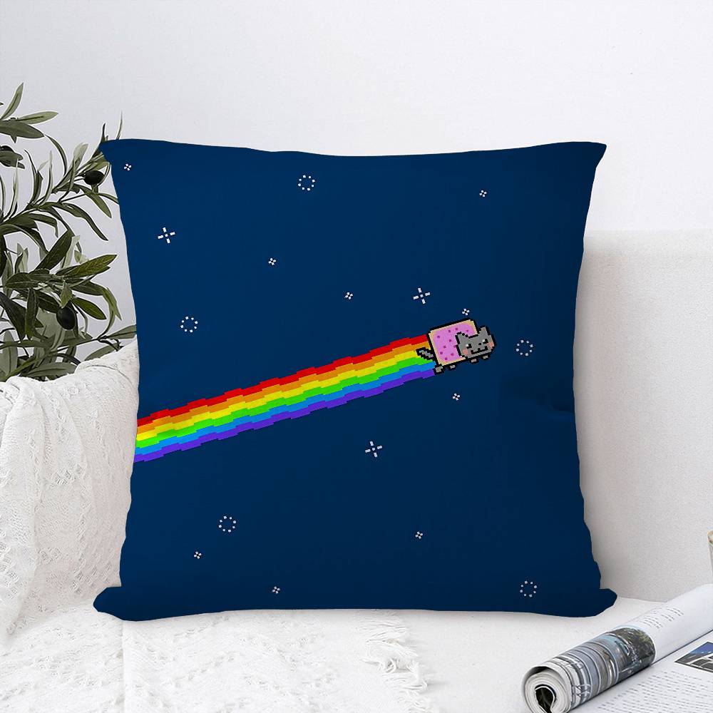 Funny Rainbow Cat Pillow Gift Home Office Decoration Pillow Bedroom Sofa Car Cushion CoverPillow Case