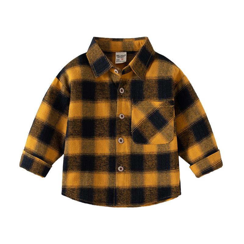 Nieuw geruit overhemd met lange mouwen voor kinderen, lente-revers, comfortabel katoenen overhemd, Koreaans knap jongensoverhemd