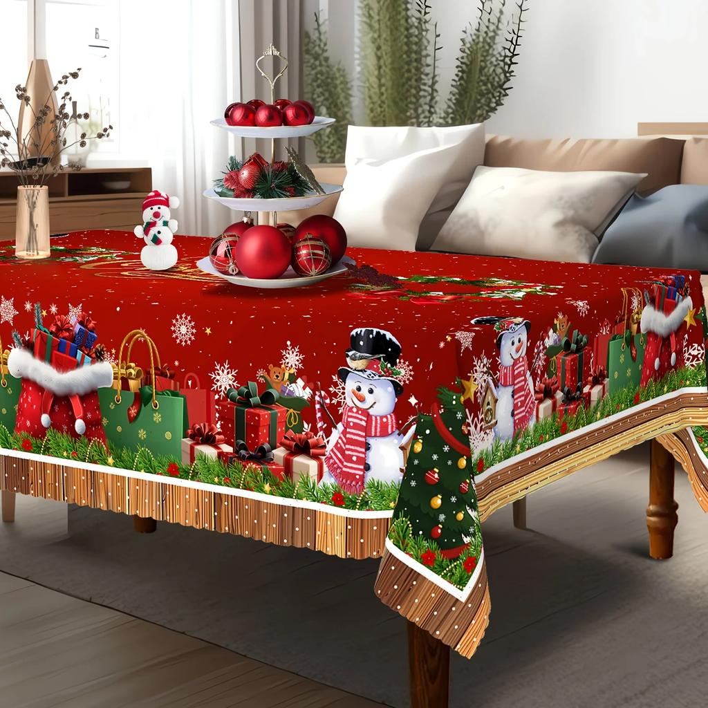 Winter Xmas Snowflakes Kitchen Dining Table Cloth Rectangle Christmas Snowman Wreath Table Decor Decoration