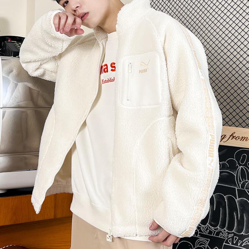 Puma Side Letter Woven Band Stand Collar Casual Fleece Jacket Unisex Jacket White 625196-65