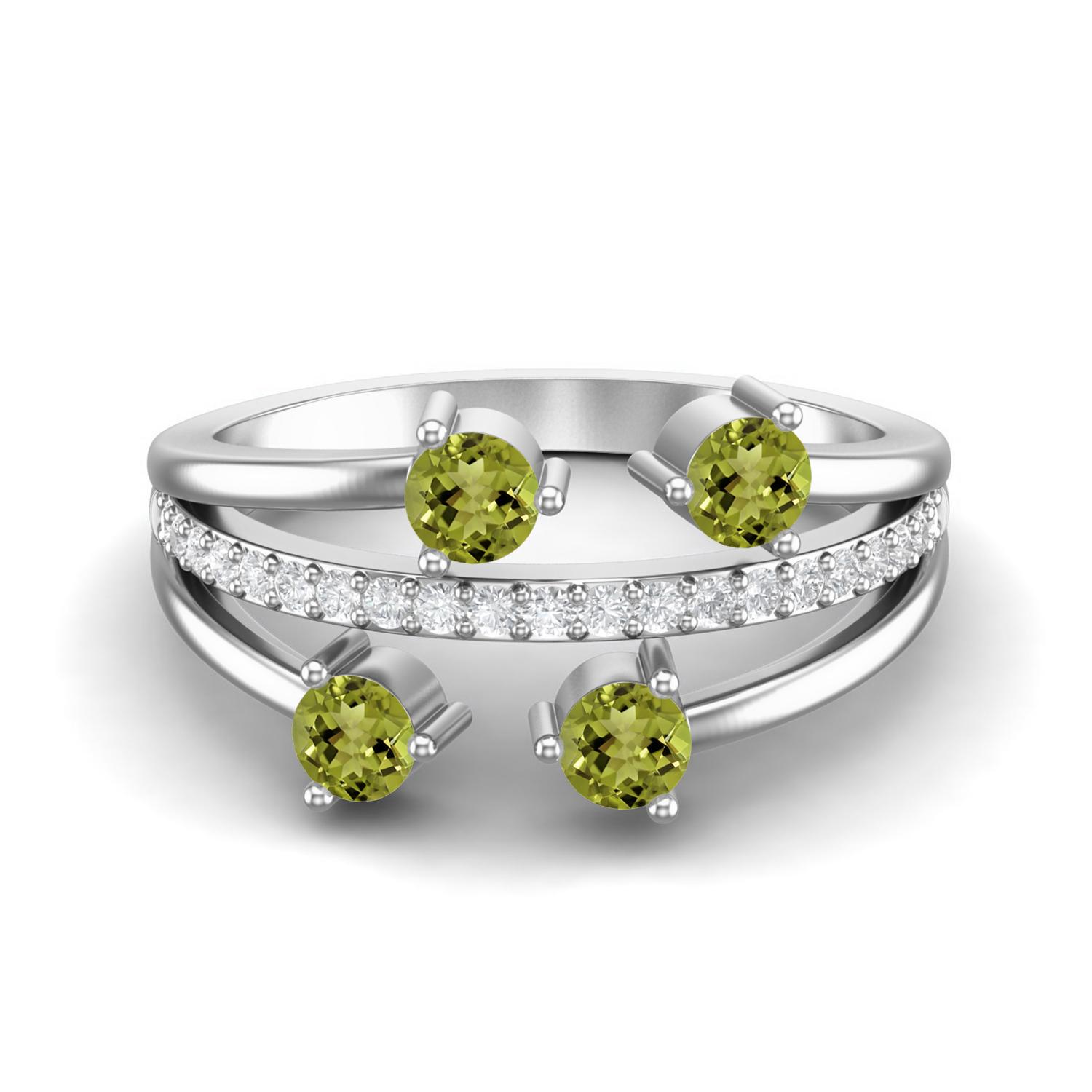 0.78 Ctw Round Peridot 925 Sterling Silver Four Stone Women Wedding Ring 12