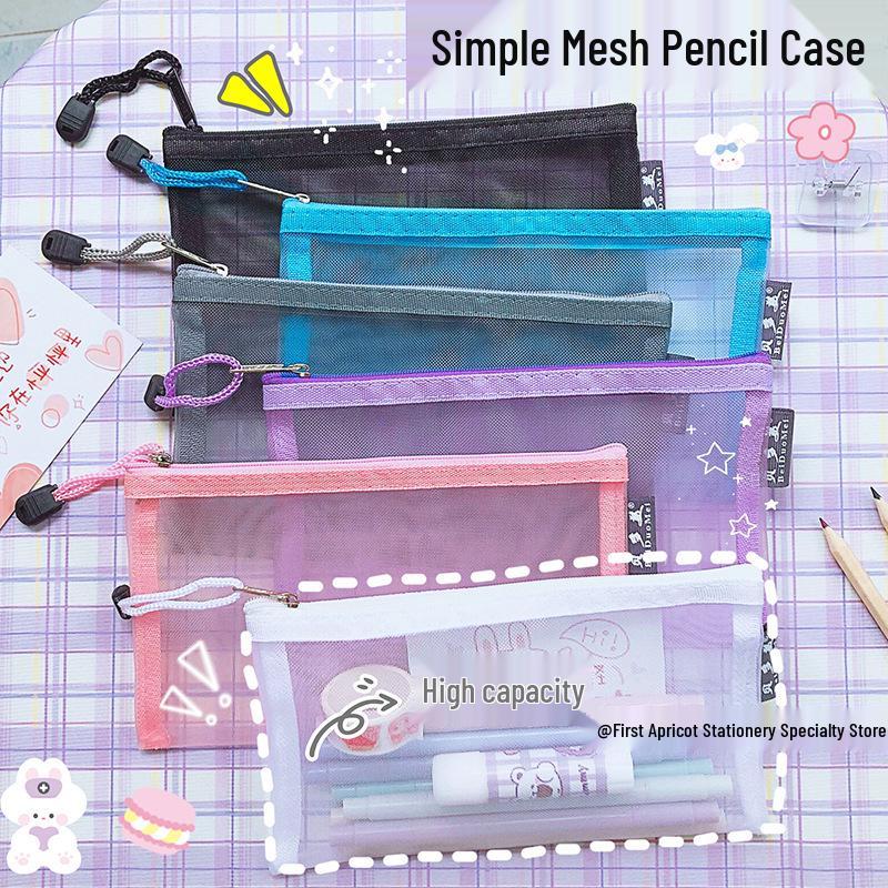 A6 Transparent Mesh Pencil Case - Large Capacity Student Exam Portable Stationery Bag A6 Black