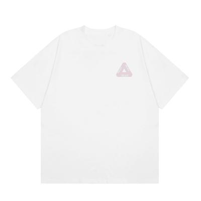 Trendy Brand PALACE Basic Light Pink Print Triangle LOGO Men's and Women's Street Hip Hop Loose Summer Short-sleeved T-shirt T