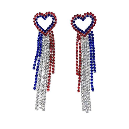 1 Paar Damen Quastenohrringe, Stern Ohrstecker Pave Hängeohrringe, Boho Wasserfall Perlenfransen Ohrringe, Amerikanische Flagge Ohrringe Schmuck Geschenk