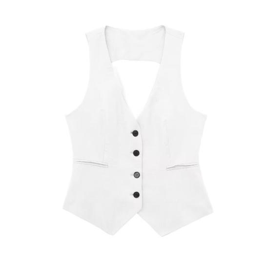Damen Weste Top V-Ausschnitt Einreihig Ärmellos Mantel Lässige Weste mit Taschen Elegante Damen Weste Jacke
